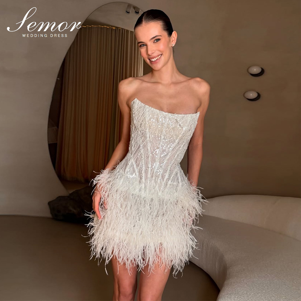 Tassel Fringe Trim - Semor Wykwintna Krótka Suknia Ślubna Błyszcząca,